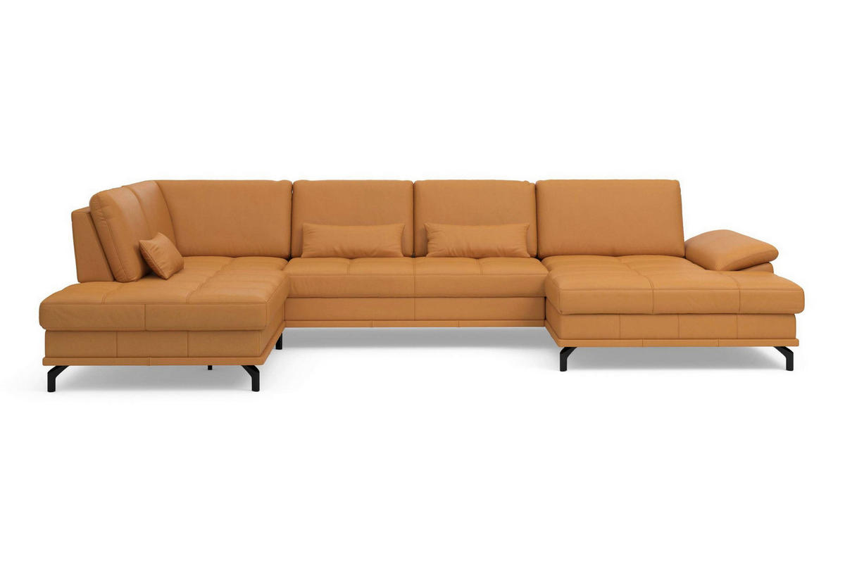 SEDACÍ SOUPRAVA, kůže, curry žlutá - černá/curry žlutá, Basics, kov/textil (223/363/176cm) - Sit & More