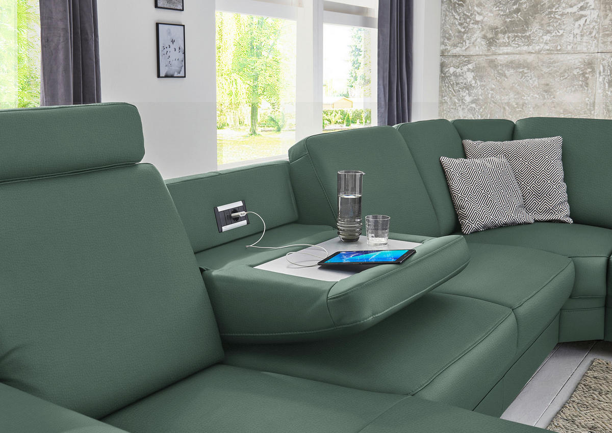 WOHNLANDSCHAFT Echtleder Opal  - Opal/Alufarben, Konventionell, Leder/Metall (165/329/239cm) - Beldomo Premium