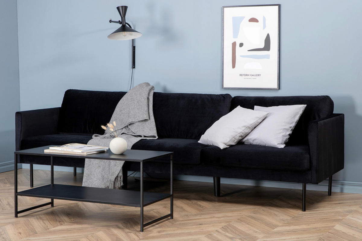 3-SITZER-SOFA in Samt Schwarz  - Schwarz, Design, Textil/Metall (260/78/80cm) - Livetastic