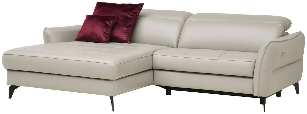 ECKSOFA Hellgrau Echtleder  - Hellgrau/Schwarz, Design, Leder/Metall (175/246cm) - Livetastic