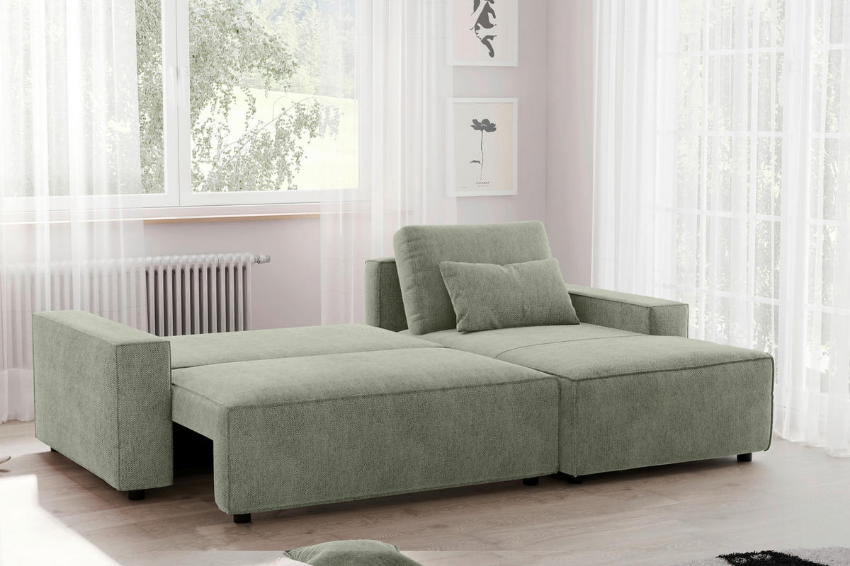 ECKSCHLAFSOFA  mit seitenverkehrt erhältlich, Rücken echt Chenille Dunkelgrün  - Dunkelgrün/Schwarz, MODERN, Kunststoff/Textil (247/154cm) - Livetastic