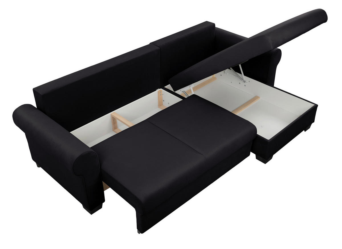 ECKSOFA in Schwarz  - Buchefarben/Schwarz, Design, Holz/Textil (266/161cm) - MID.YOU
