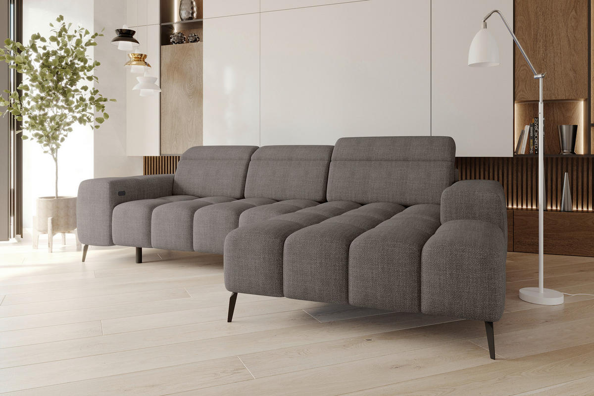 ECKSOFA Taupe Flachgewebe Rücken echt, Kopfteilverstellung, Sitztiefenverstellung  - Taupe/Schwarz, KONVENTIONELL, Kunststoff/Textil (273/171cm) - Carryhome