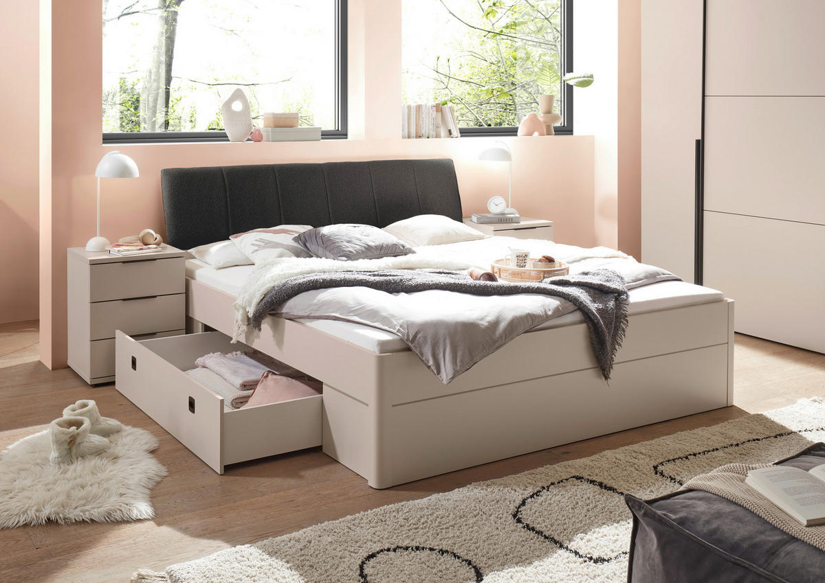 BETT 180/200 cm,  in Graphitfarben, Kaschmir, Bettschubladen,  - Kaschmir/Graphitfarben, KONVENTIONELL (180/200cm) - Boxxx