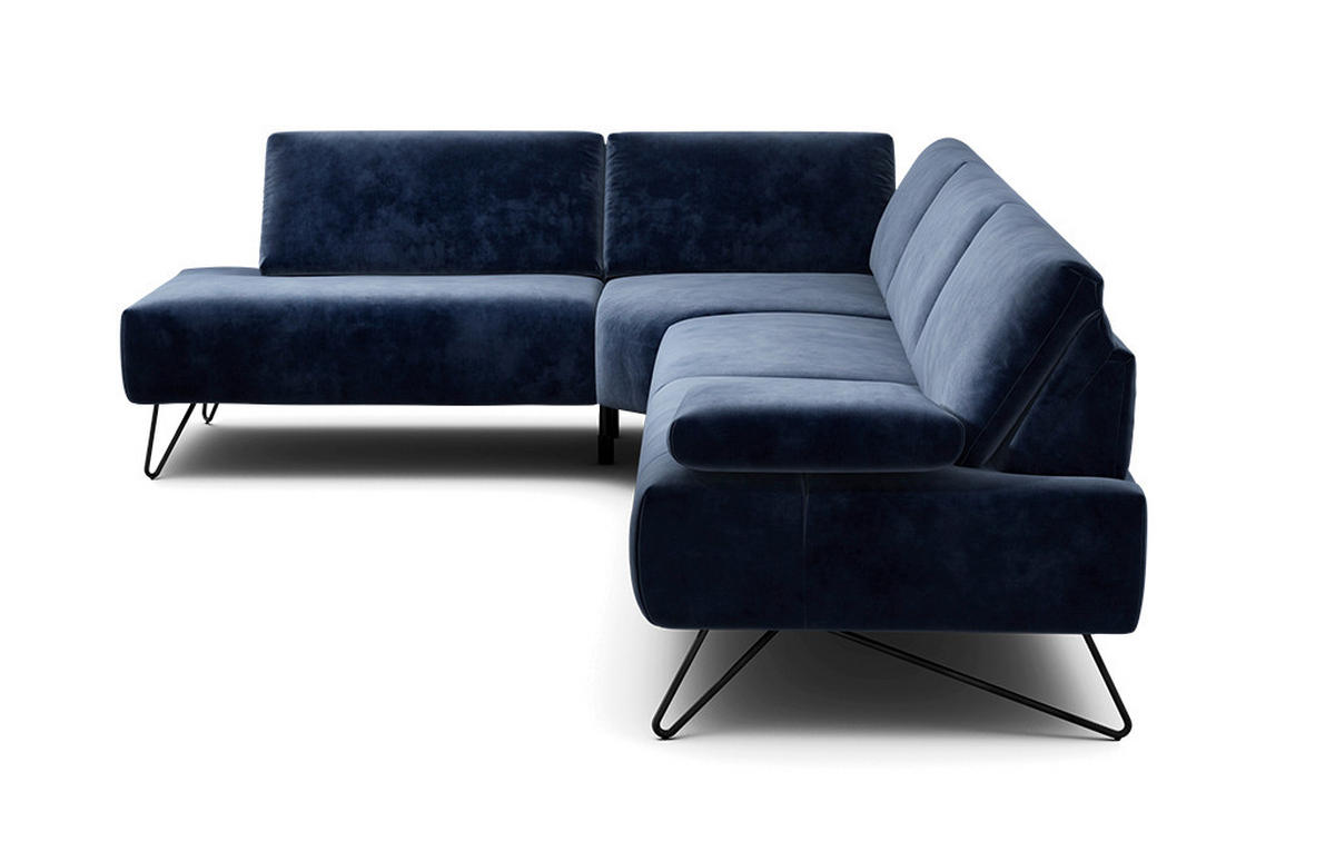 ECKSOFA Cosy Dunkelblau Samt  - Schwarz/Dunkelblau, Design, Textil/Metall (213/288-303cm) - SENSOO