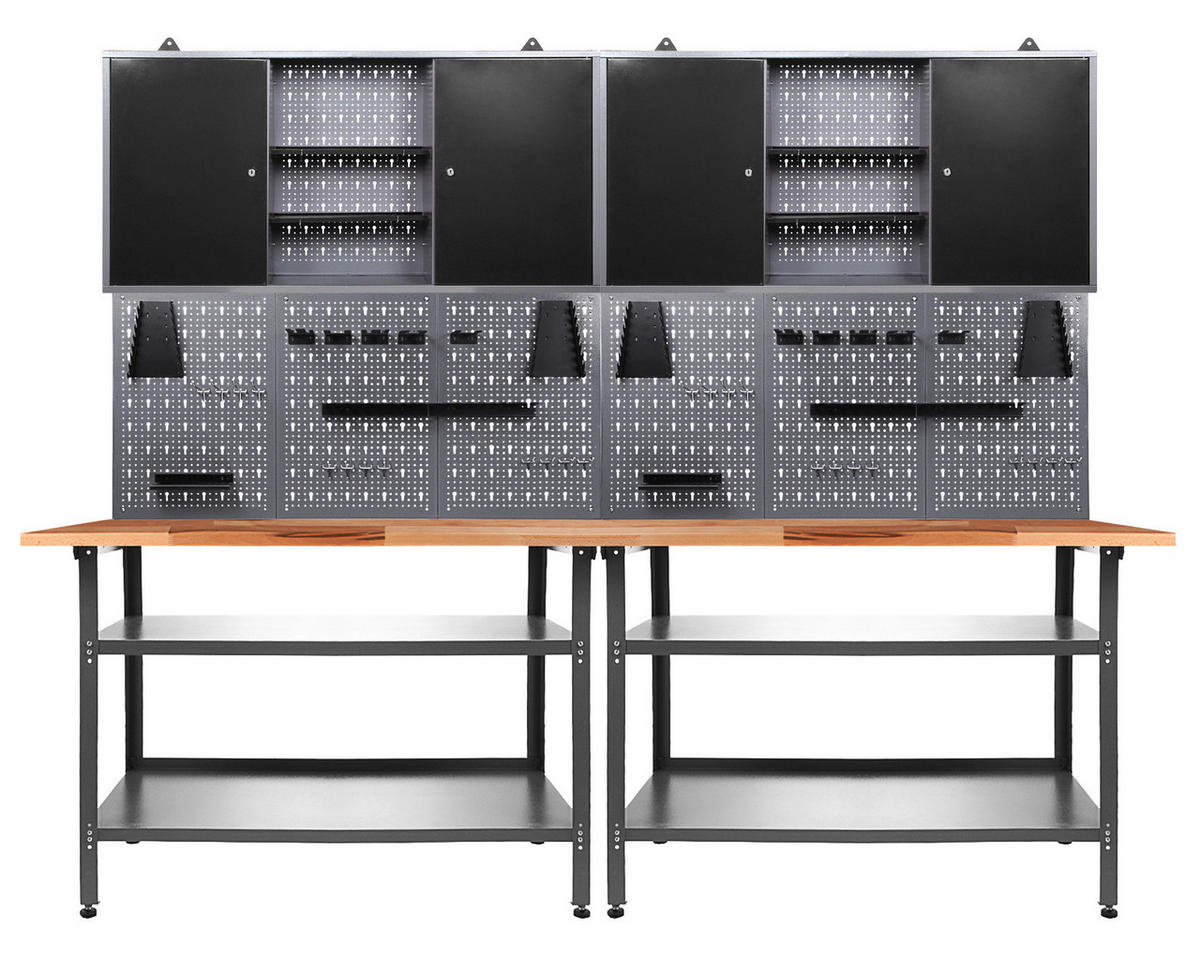 WERKBANKSET 240/205/60 cm  - Anthrazit/Grau, Basics, Holz/Metall (240/205/60cm)