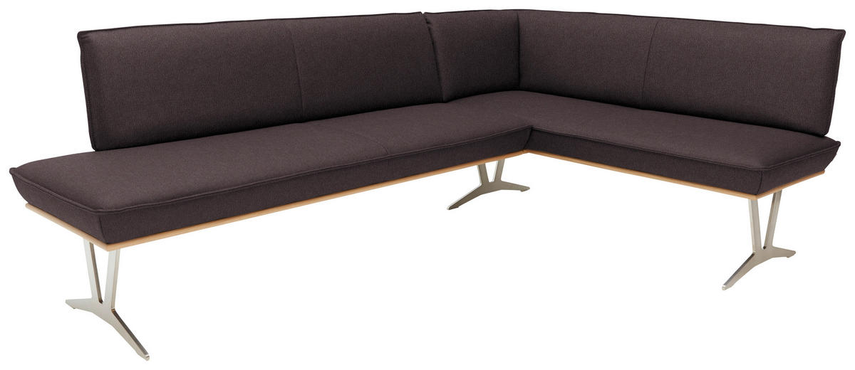 ECKBANK in Holz, Metall, Leder Dunkelbraun  - Edelstahlfarben/Dunkelbraun, Design, Leder/Holz (237/162cm) - Ambiente
