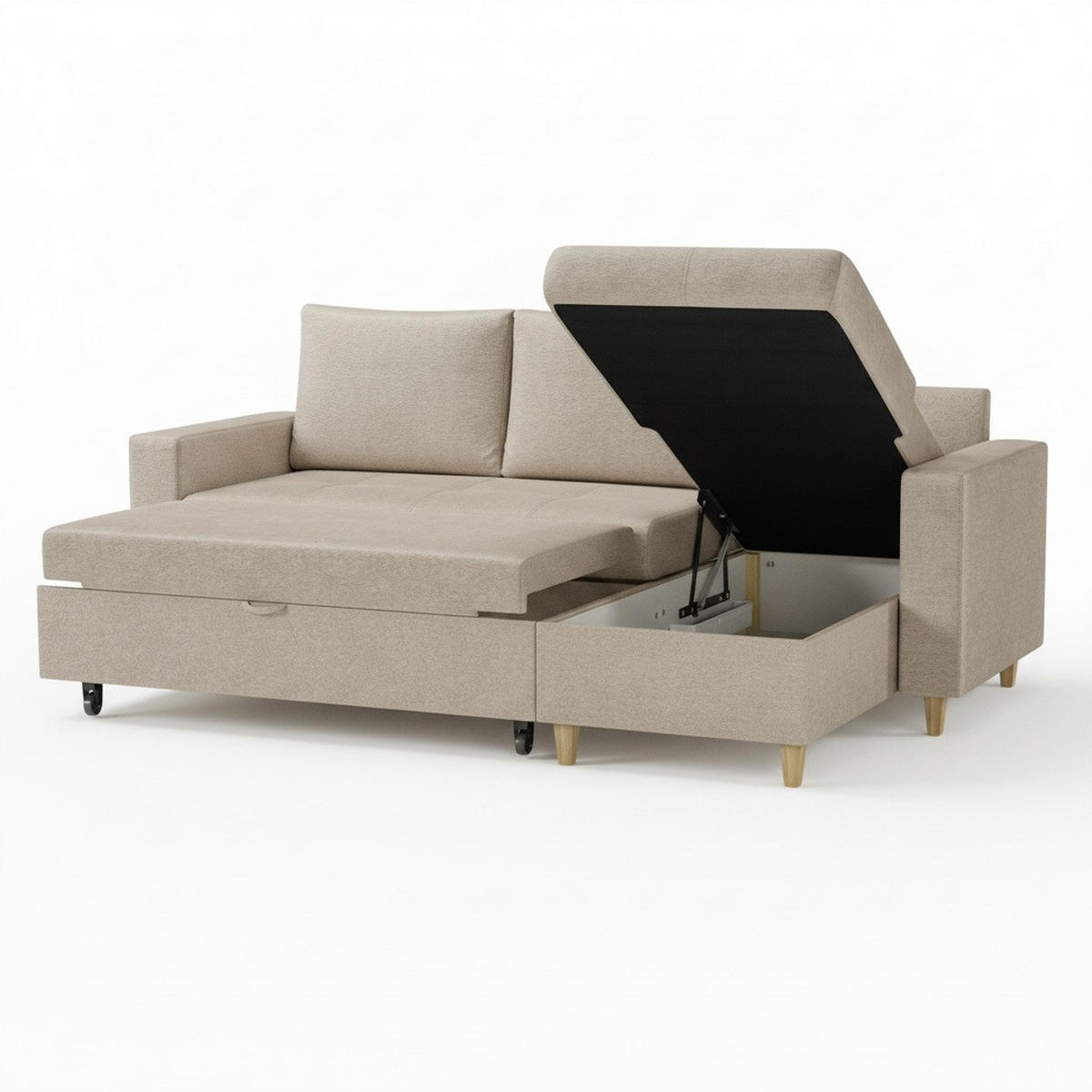 ECKSOFA MARCO in Chenille Hellbraun  227/96 cm  - Hellbraun/Buchefarben, Design, Holz/Holzwerkstoff (227/96cm) - MID.YOU