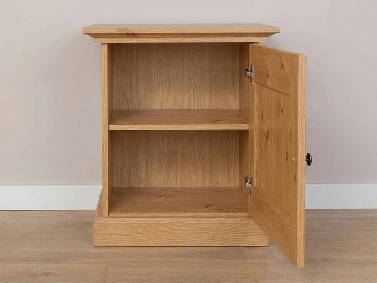 NACHTSCHRANK 54/61/36 cm Kiefer massiv  - Eichefarben/Silberfarben, KONVENTIONELL, Holz/Metall (54/61/36cm) - Linea Natura