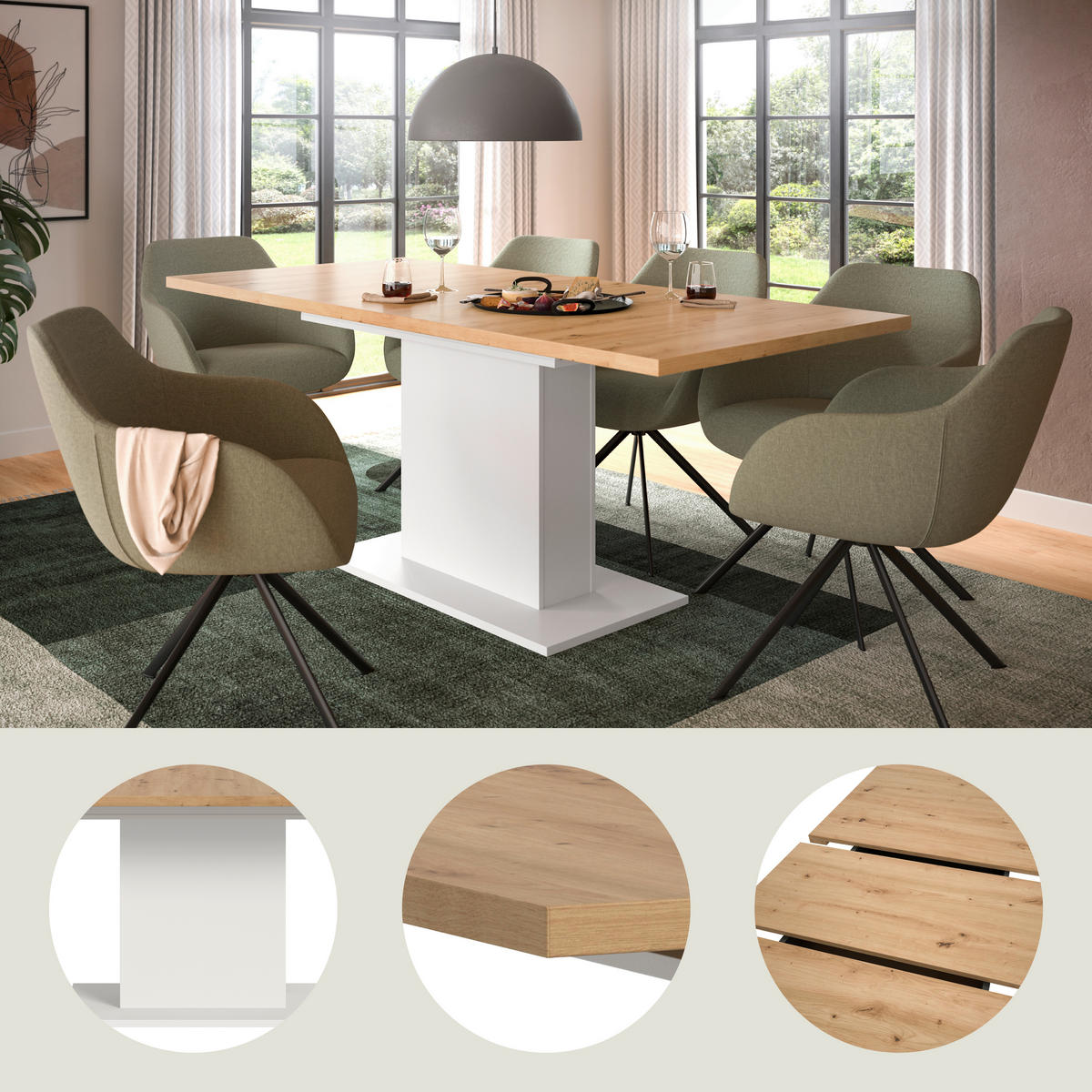 AUSZIEHTISCH Eiche Artisan rechteckig  ausziehbar  - Weiß/Eiche Artisan, KONVENTIONELL, Holzwerkstoff (150-190/90/76cm) - MID.YOU