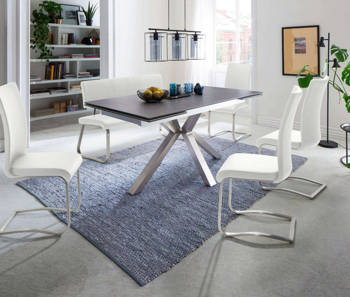 SITZBANK in Metall, Kunststoff Weiss, Edelstahlfarben  - Weiss/Edelstahlfarben, Design, Kunststoff/Metall (155/86/59cm) - Livetastic