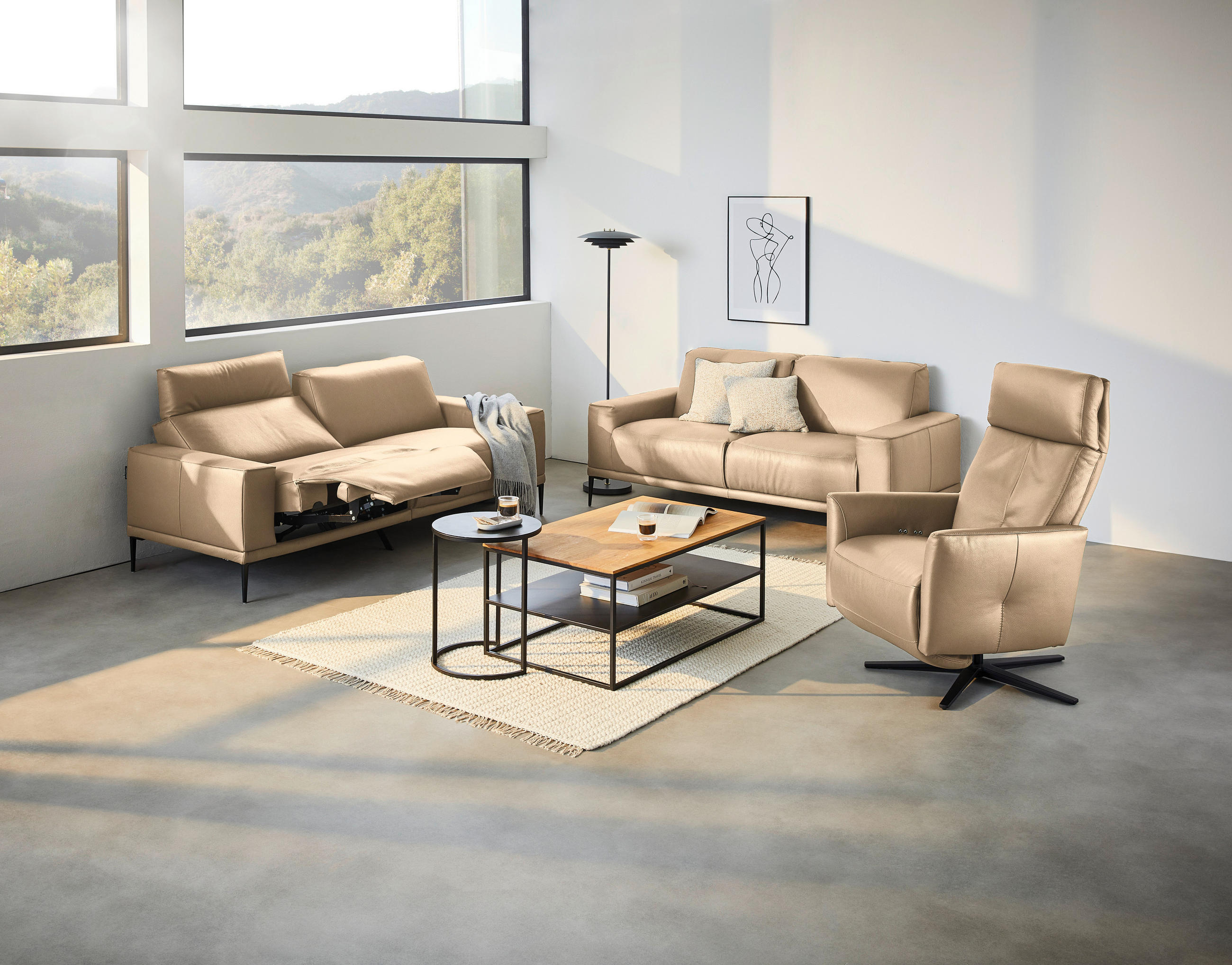 2-SITZER-SOFA in Echtleder Beige  - Beige/Schwarz, Design, Leder/Metall (180/82/92cm) - Johann Jakob