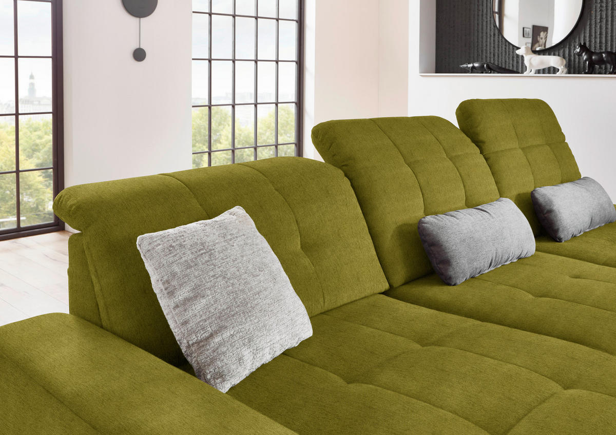 ECKSOFA in Flachgewebe Grün  - Schwarz/Grün, Design, Textil/Metall (190/309cm) - Beldomo Style