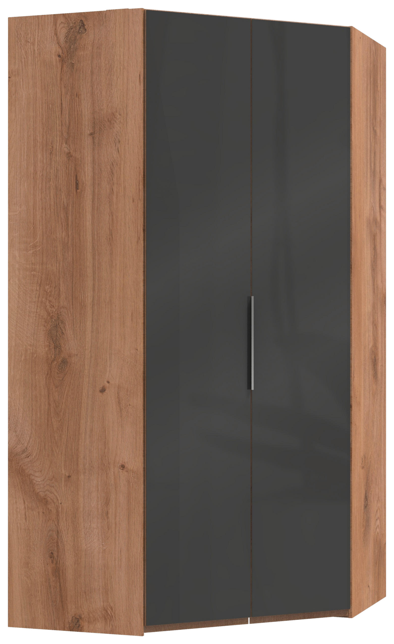 ECKSCHRANK 120/236/120 cm,  in Grau, Eichefarben  - Chromfarben/Eichefarben, MODERN, Glas/Holzwerkstoff (120/236/120cm) - MID.YOU