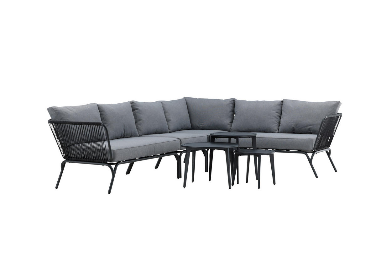 DINING-LOUNGESET Aluminium  - Schwarz/Grau, KONVENTIONELL, Textil/Metall - Gardenson