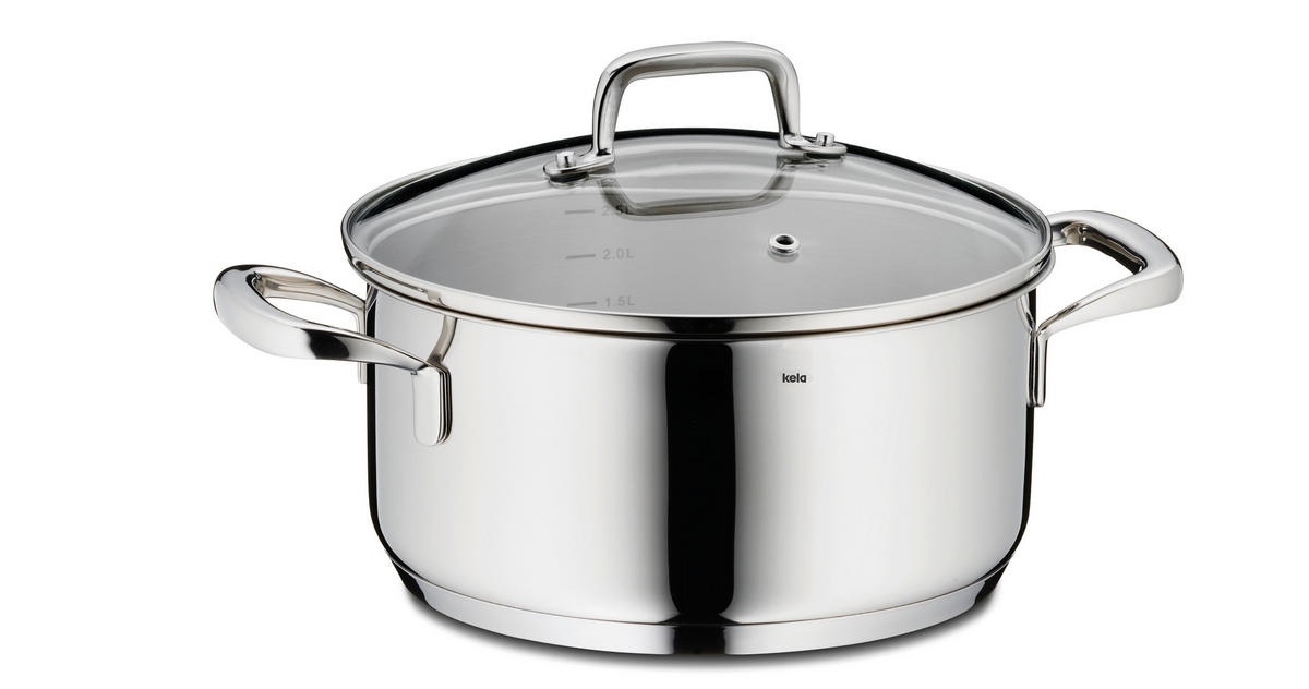 BRATENTOPF Flavoria 2,4 l  - Transparent/Silberfarben, KONVENTIONELL, Glas/Metall (20/10cm) - Kela