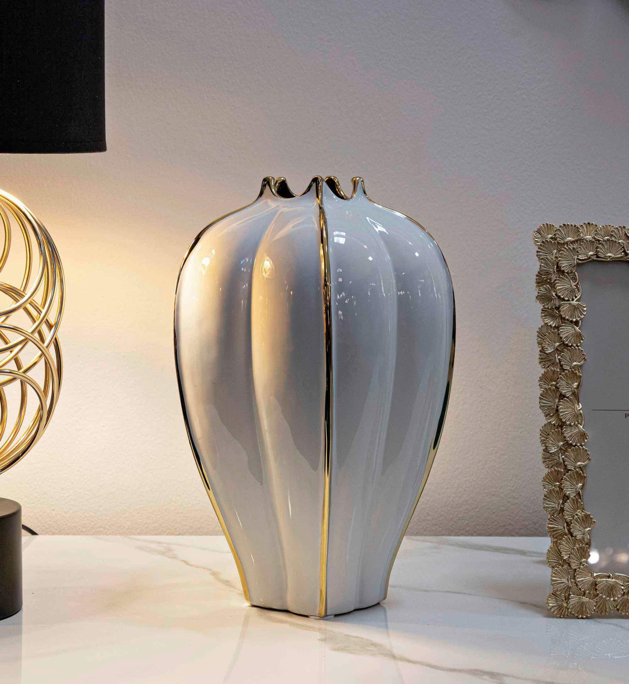 VASE  - Goldfarben/Weiß, Basics, Keramik (21/40/21cm)