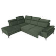 ECKSOFA Dunkelgrün Flachgewebe Rücken echt, Kopfteilverstellung, Sitzvorzug  - Dunkelgrün/Schwarz, MODERN, Textil/Metall (210/258cm) - Landscape