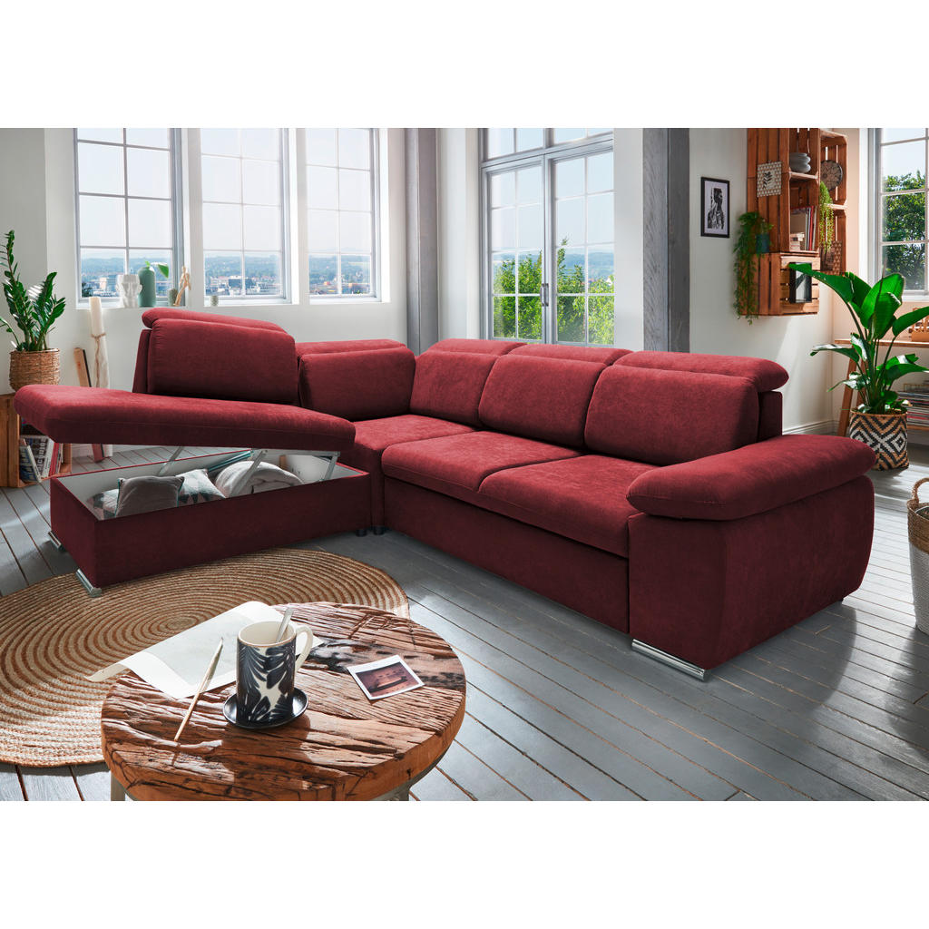 Thumbnail - Livetastic Ecksofa, Bordeaux, Textil, Uni, 5-Sitzer, Ottomane links, 283x228 cm, seitenverkehrt erhältlich, Schlafen auf...
