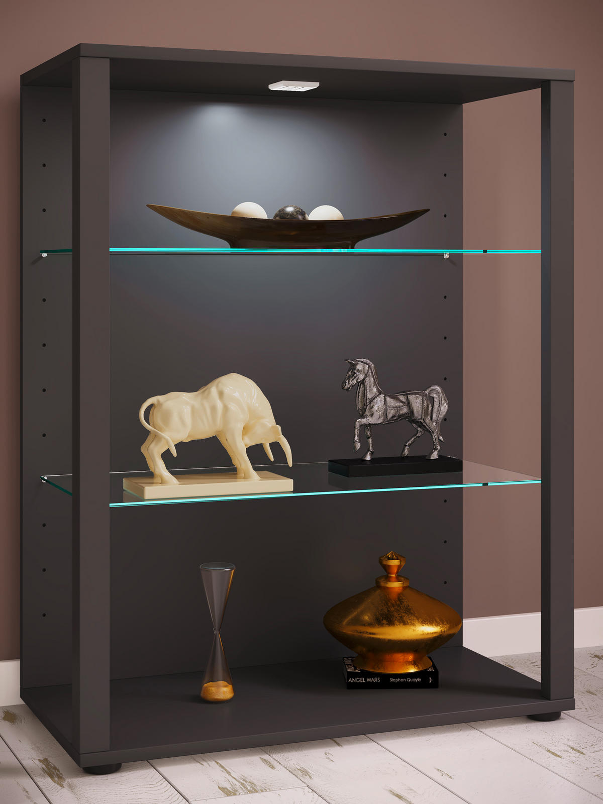 VITRINE in Anthrazit  - Anthrazit/Schwarz, Modern, Glas/Holzwerkstoff (70/90/35cm) - MID.YOU