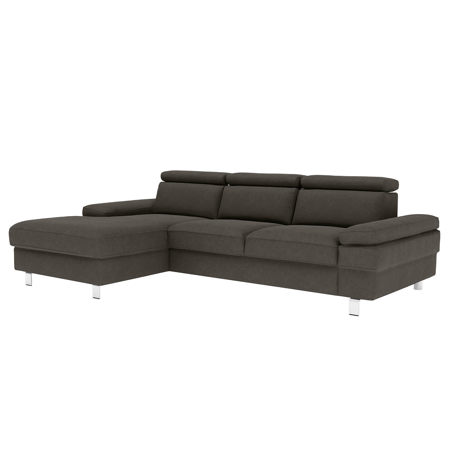 ECKSOFA in Mikrofaser Anthrazit - Anthrazit/Silberfarben, Konventionell, Textil/Metall (260/82/182cm) - Trendmanufaktur