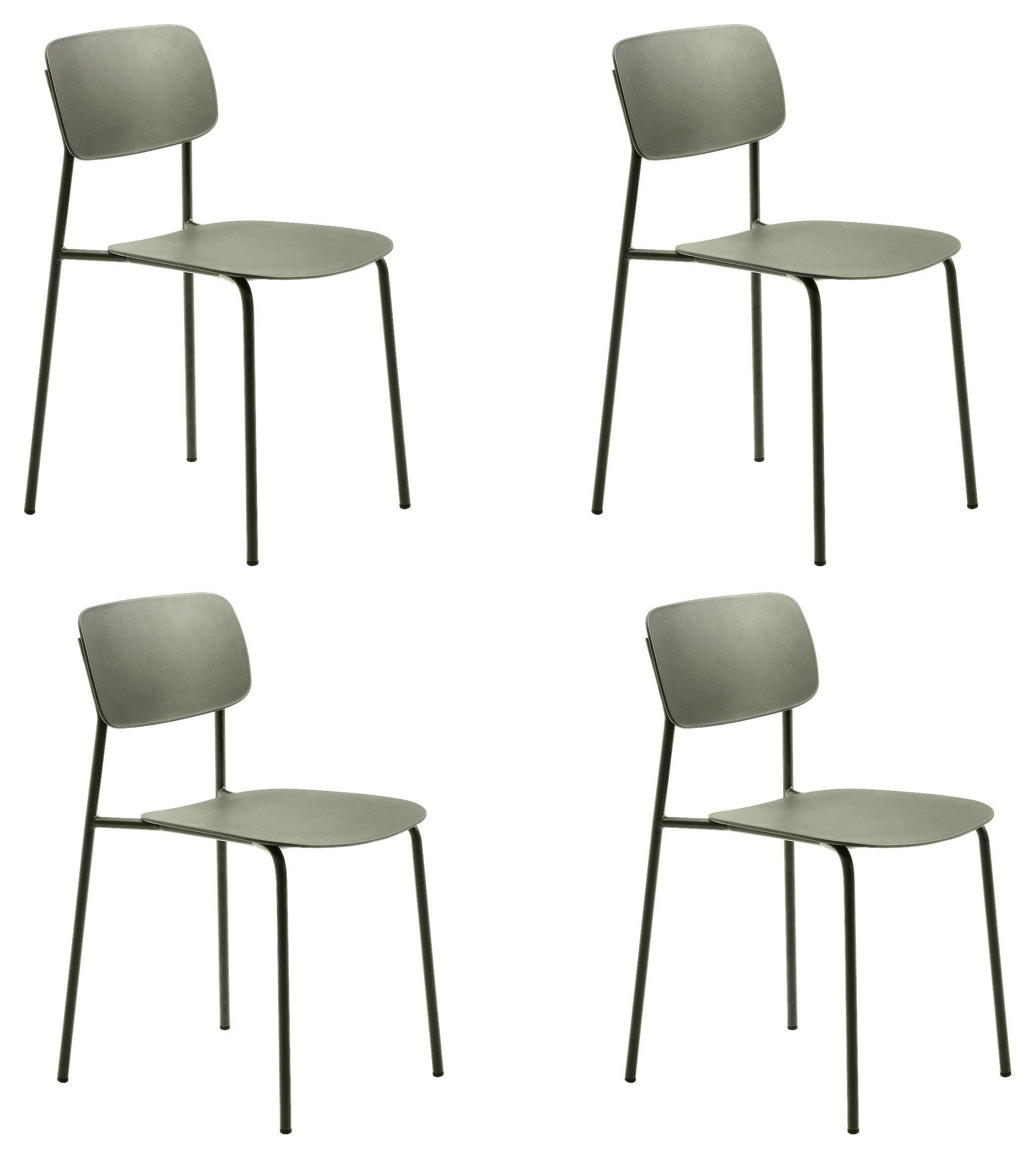STUHL-SET 4 Stück stapelbar, abwischbar   - Olivgrün, MODERN, Kunststoff/Metall (43,5/79/61cm) - Livetastic