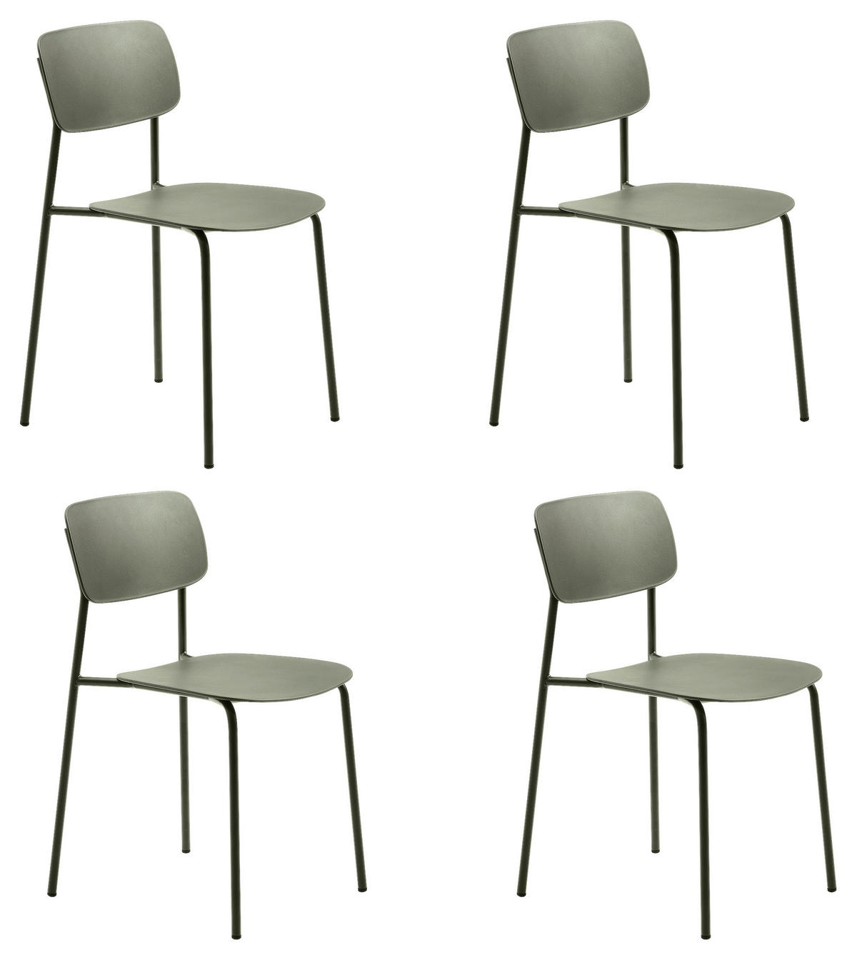 STUHL-SET 4 Stück stapelbar, abwischbar   - Olivgrün, MODERN, Kunststoff/Metall (43,5/79/61cm) - Livetastic