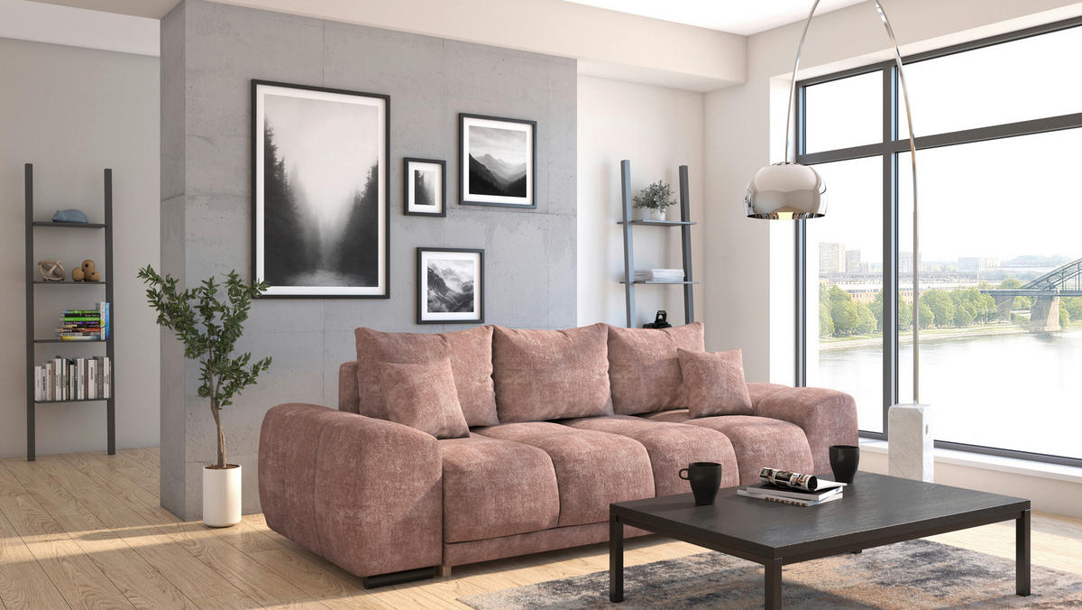 BIGSOFA Chenille Rosa  - Schwarz/Rosa, KONVENTIONELL, Kunststoff/Textil (266/89/104cm) - Carryhome
