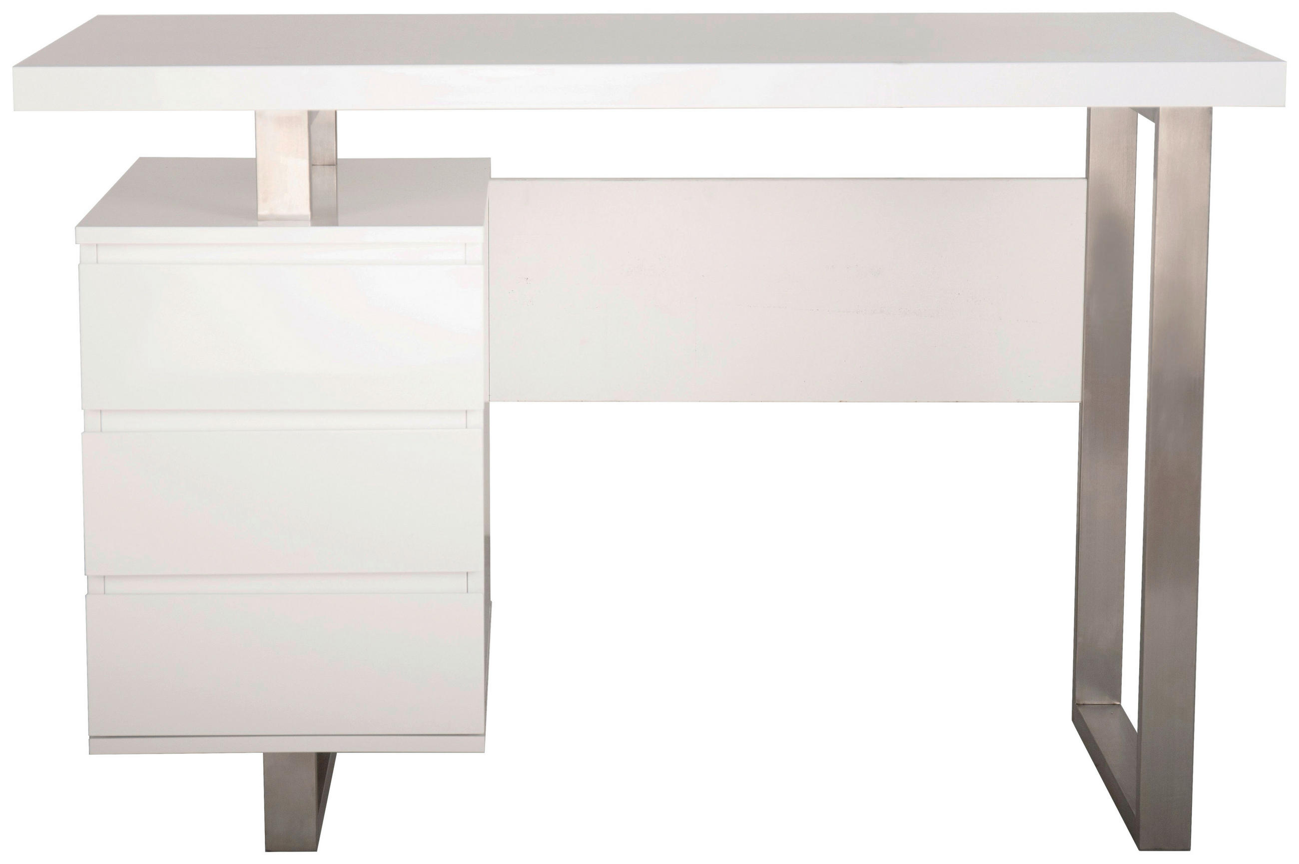 SCHREIBTISCH in Weiss Hochglanz, Edelstahlfarben - Weiss Hochglanz/Edelstahlfarben, Modern, Holzwerkstoff/Metall (115/76/60cm) - Livetastic