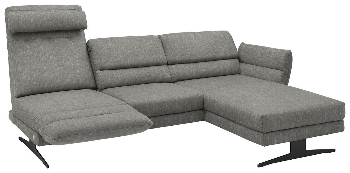ECKSOFA in Flachgewebe Hellgrau  - Hellgrau/Schwarz, Design, Textil/Metall (279-327/176-217cm) - Dieter Knoll