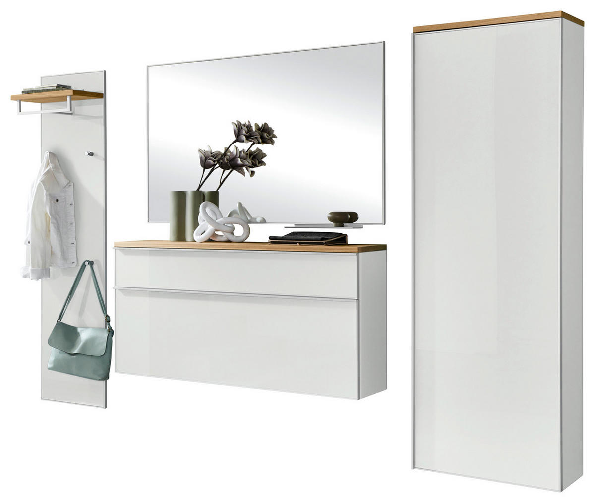 GARDEROBE 5-teilig  in 255/195/31 cm  - Weiß, Design, Glas/Holz (255/195/31cm)