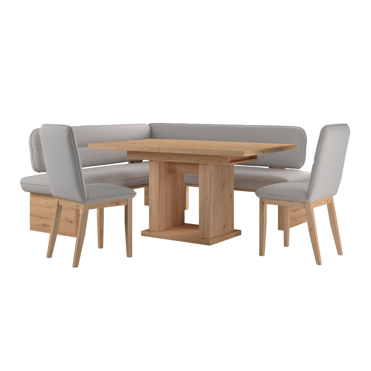 ECKBANK 170/212 cm Webstoff Hellgrau Eiche Sperrholz   - Eichefarben/Hellgrau, KONVENTIONELL, Holz/Textil (170/212cm) - Livetastic