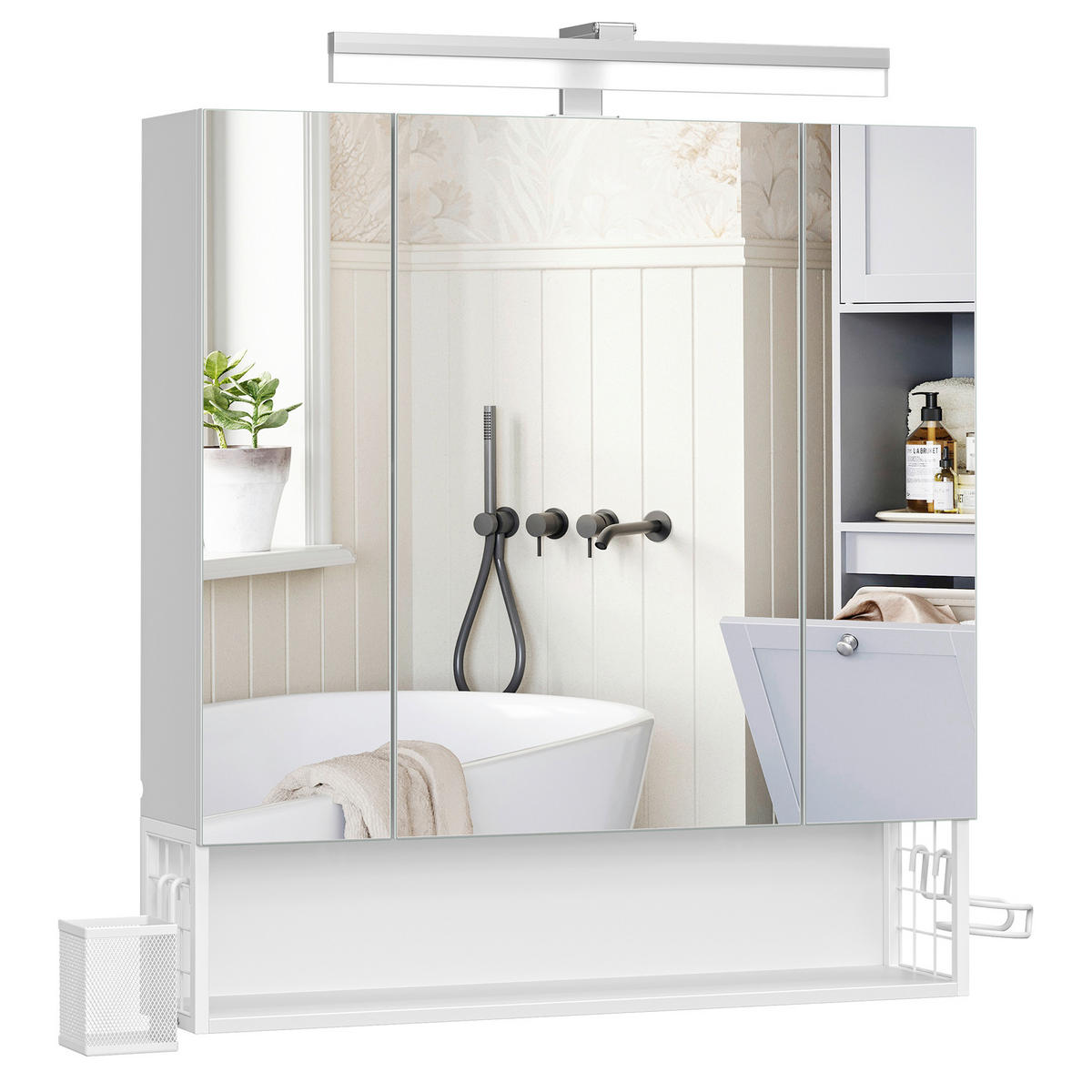 SPIEGELSCHRANK 70/75/16,5 cm  - Silberfarben/Weiß, MODERN, Glas/Holzwerkstoff (70/75/16,5cm) - MID.YOU