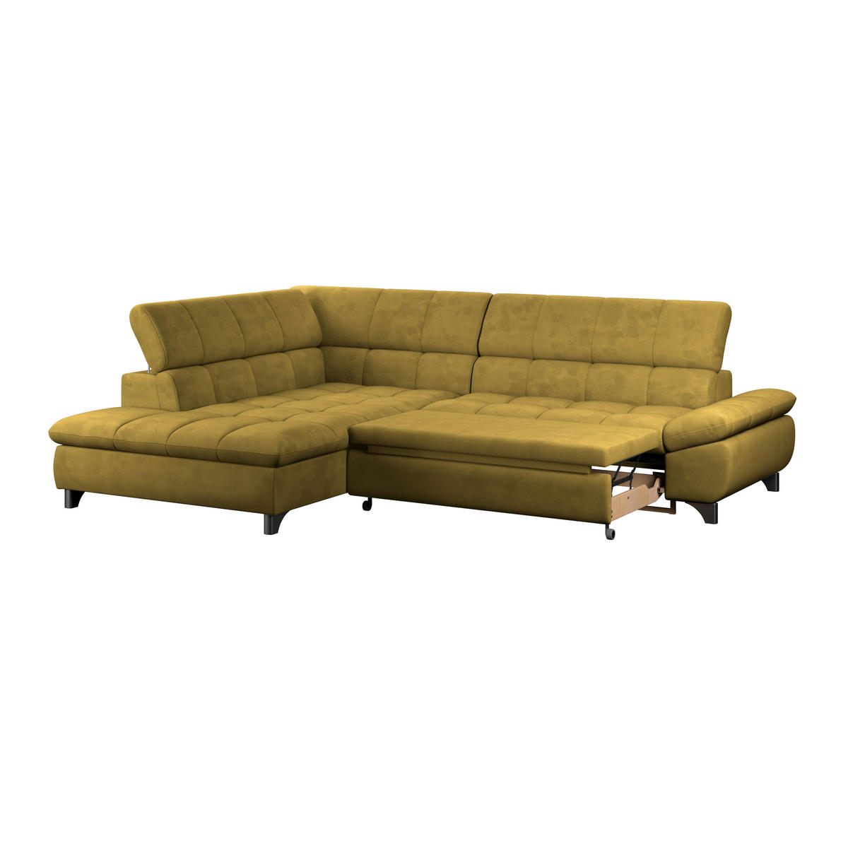 ECKSOFA Senfgelb Chenille  - Chromfarben/Senfgelb, KONVENTIONELL, Textil/Metall (234/312cm) - Livetastic