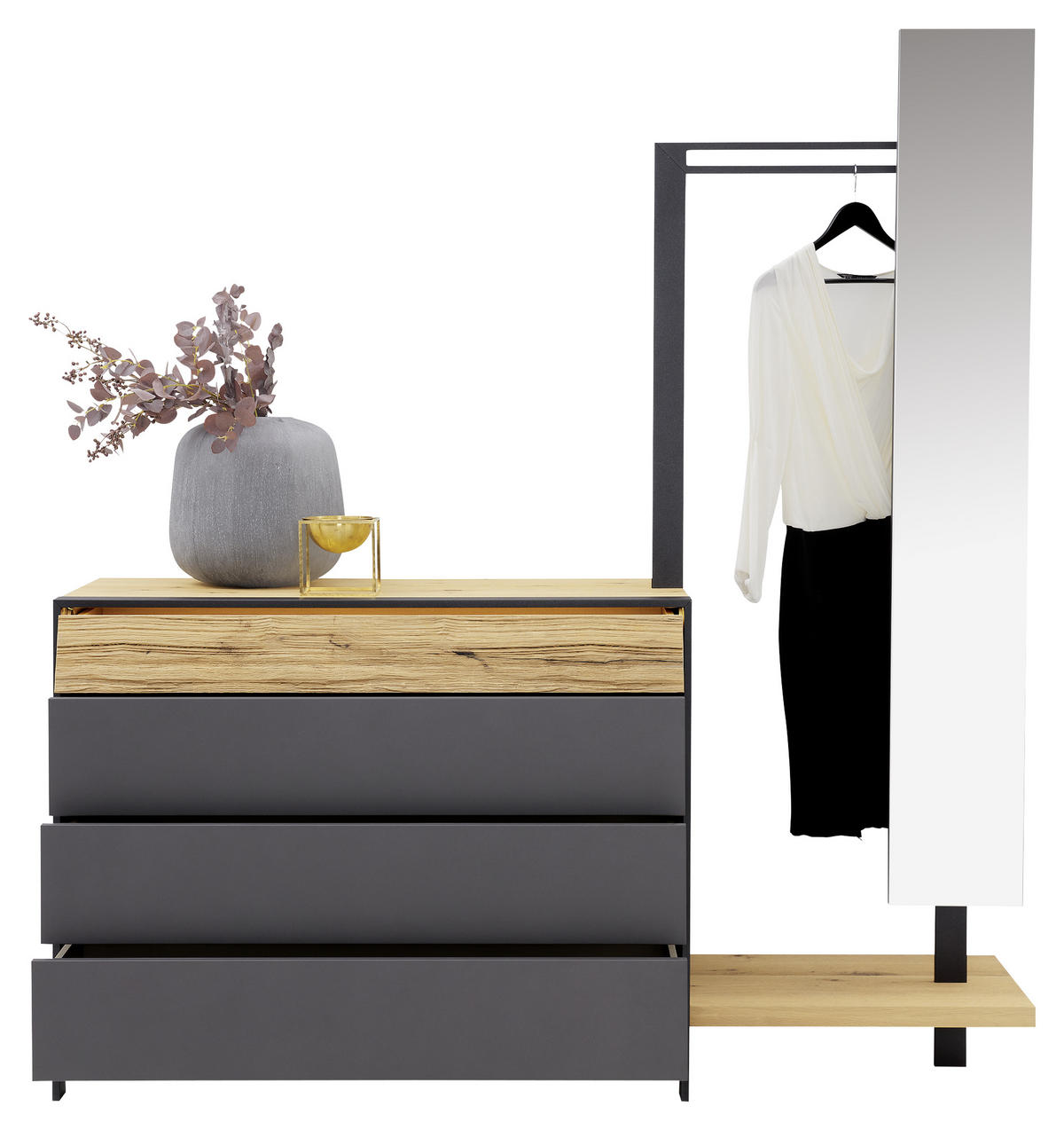 KOMMODE Joline  in 115,2/91/49 cm  - Eichefarben/Anthrazit, Design, Holz/Metall (115,2/91/49cm) - Musterring