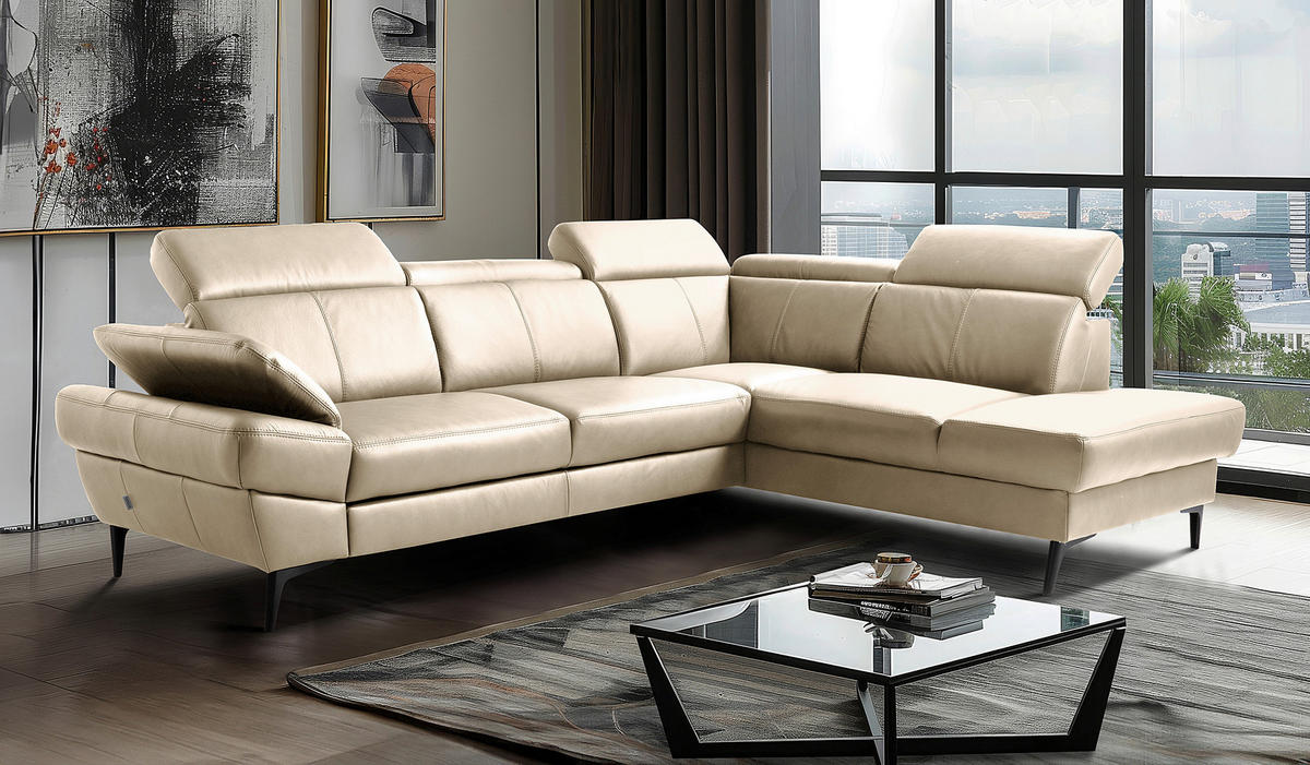 ECKSOFA  in Lederlook Echtleder Grau  - Schwarz/Grau, Design, Leder/Textil (264/211cm) - Livetastic