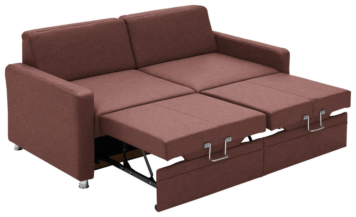 SCHLAFSOFA  in Chenille Weinrot  - Chromfarben/Weinrot, KONVENTIONELL, Textil/Metall (206/90/100cm) - Beldomo Style