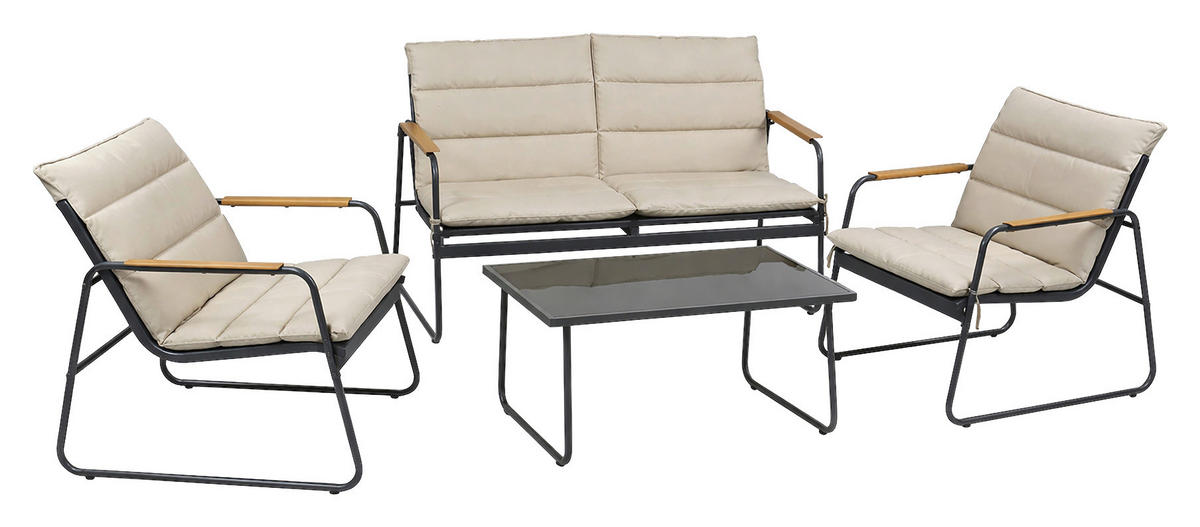 LOUNGEGARNITUR 4-teilig    - Creme/Schwarz, Modern, Glas/Kunststoff - Gardenson