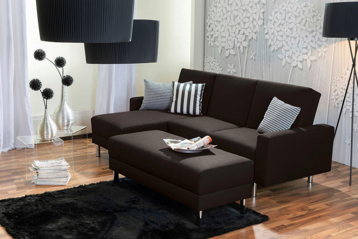 ECKSCHLAFSOFA inkl. Hocker in Dunkelbraun Textil   - Chromfarben/Dunkelbraun, Konventionell, Textil/Metall (152/230cm) - Max Winzer