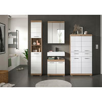 KOPALNICA  barve hrasta, bela, visoki sijaj  - barve kroma/srebrne barve, Moderno, umetna masa/steklo (171cm) - MID.YOU