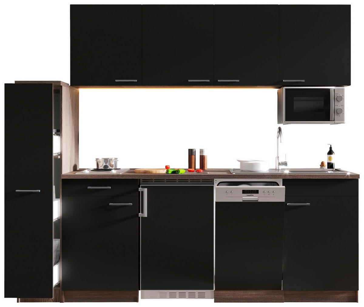 KÜCHENBLOCK 225 cm   in Schwarz  - Eichefarben/Alufarben, Basics, Holzwerkstoff/Kunststoff (225cm) - Respekta