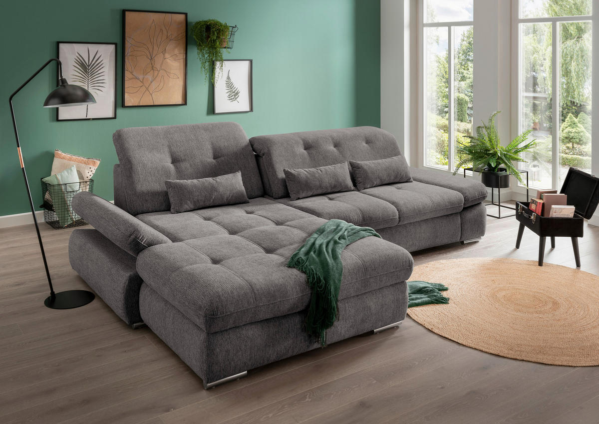 ECKSOFA in Chenille Graubraun  - Chromfarben/Graubraun, Design, Textil/Metall (196/300cm) - Livetastic