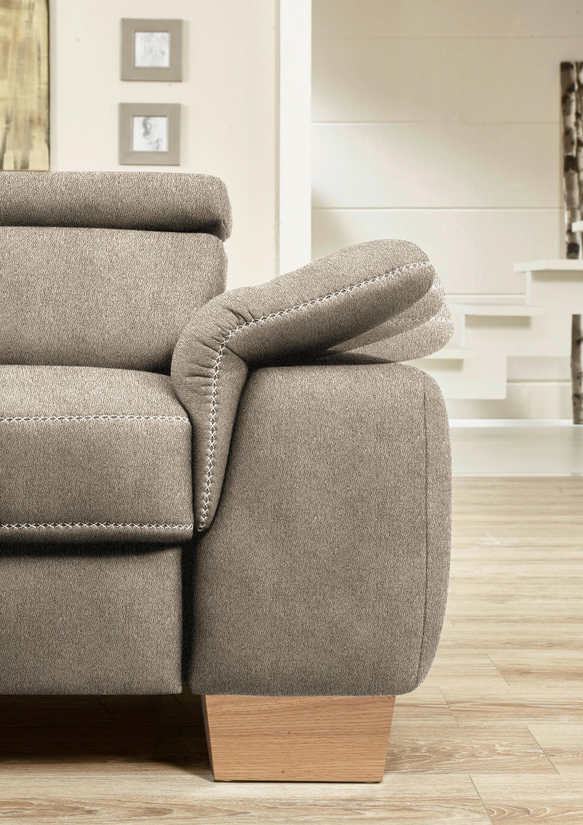 ECKSOFA in Mikrofaser Greige  - Greige/Eichefarben, Natur, Holz/Textil (273/226cm) - Beldomo System