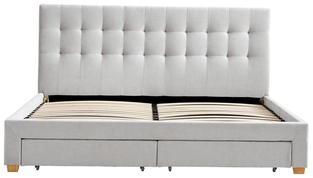 POLSTERBETT 140/200 cm, inkl. gepolstertes Kopfteil, Lattenrost, Bettschubladen,  in Hellgrau  - Hellgrau/Naturfarben, Design, Holz/Textil (140/200cm) - Boxxx