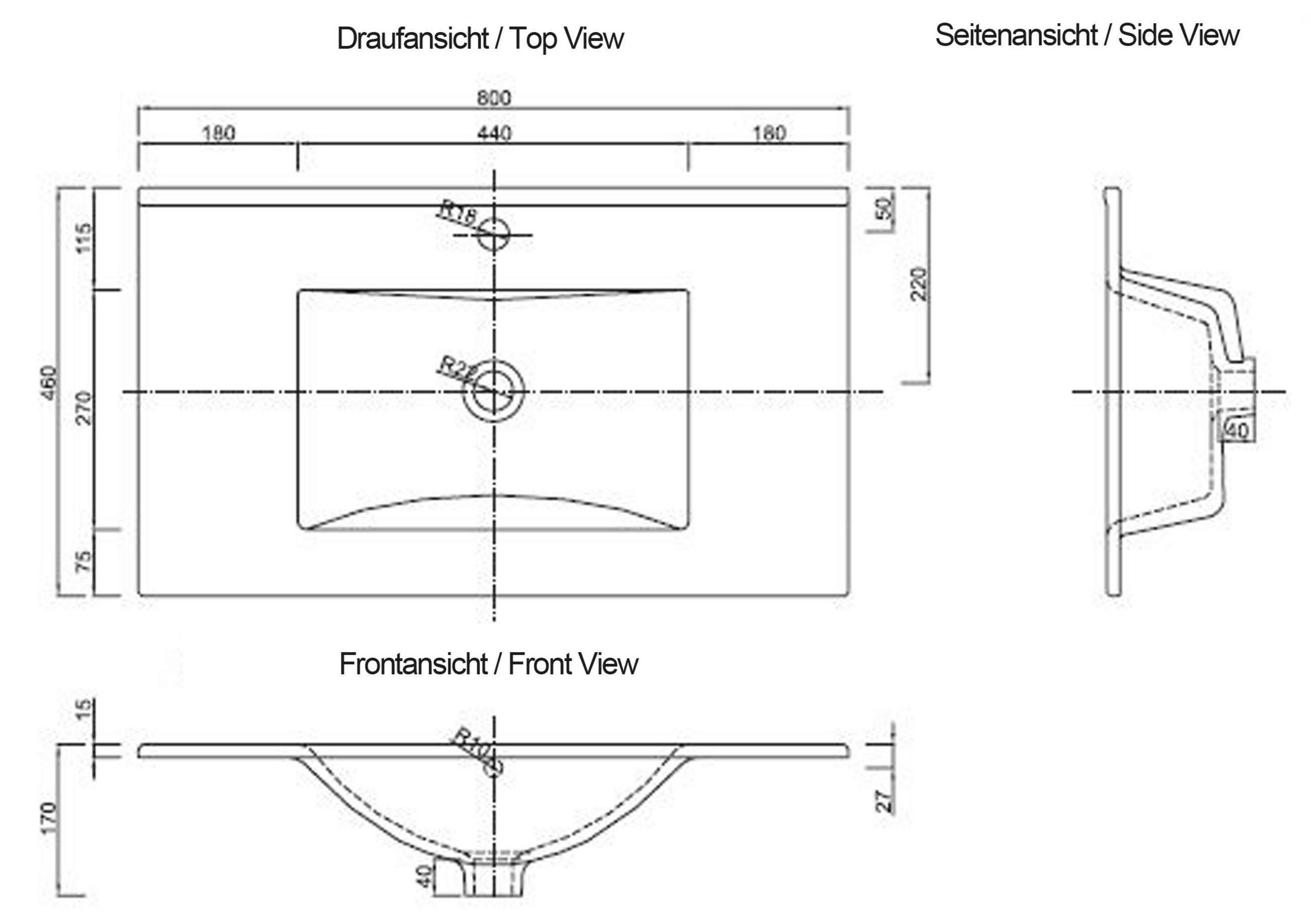 Thumbnail - Mid.you Waschtischkombi, Schwarz, Weiß, Holzwerkstoff, 1 Fächer, 80 cm, hängend, Badezimmer, Waschbecken & Armaturen, Wa...