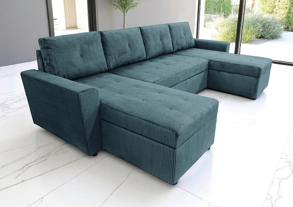 WOHNLANDSCHAFT TERMOLI in Cord Hellblau  - Schwarz/Hellblau, Design, Kunststoff/Textil (155/296/155cm) - MID.YOU