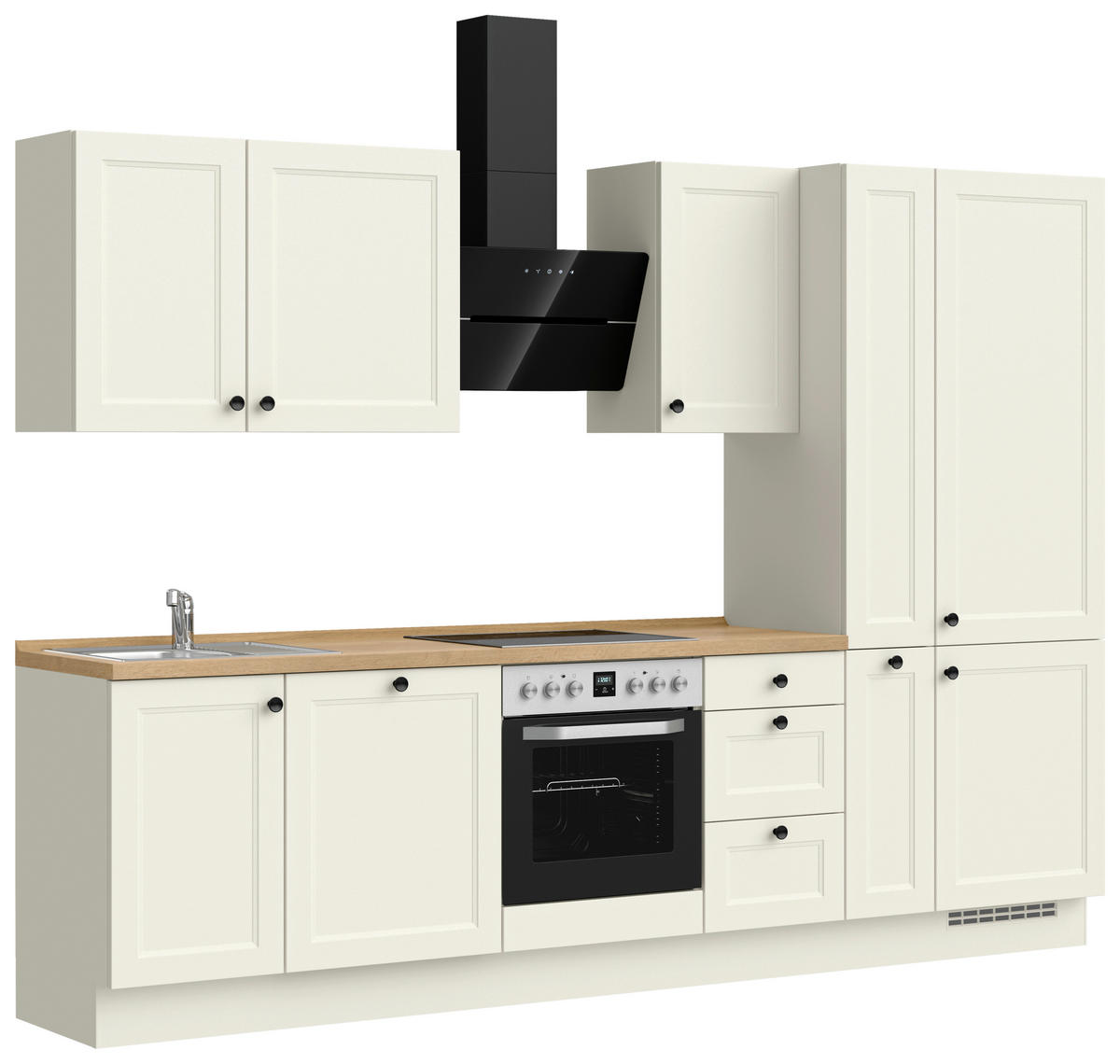 KÜCHENBLOCK 300 cm   in Weiß, Eichefarben  - Eichefarben/Schwarz, MODERN, Holzwerkstoff/Metall (300cm) - Nobilia