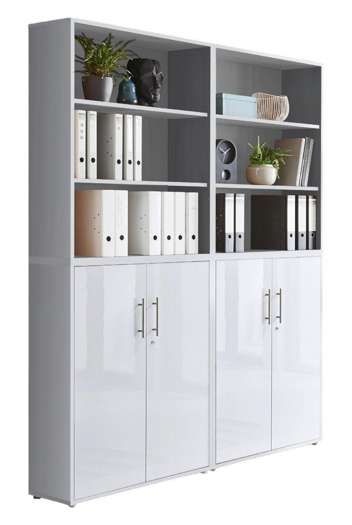 AKTENSCHRANK Grau, Weiß Hochglanz  - Weiß Hochglanz/Grau, MODERN, Holzwerkstoff (168,8/227,2/33cm) - MID.YOU