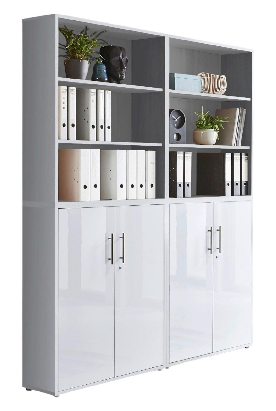 Mid.you Aktenschrank Office Edition - SW Set 11 Weiß Hochglanz, Grau 168.8x227.2x33 cm