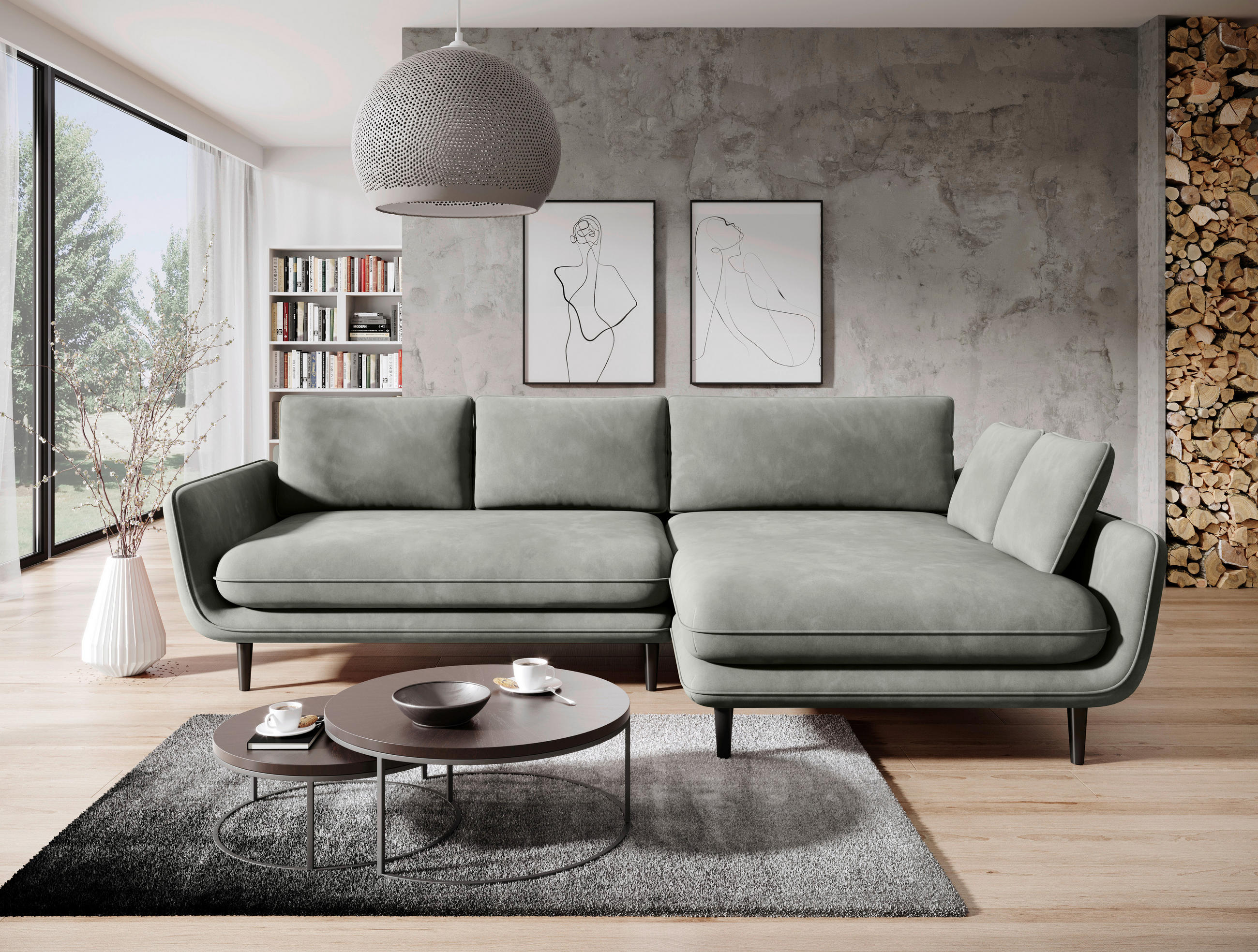 HÖRNSOFFA i velour olivgrön  - olivgrön/svart, Design, trä/textil (260/167cm) - Livetastic